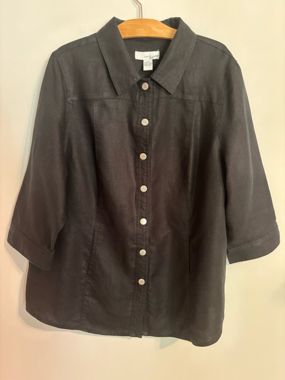 Lucy & Laurel Black Linen Snap Front Lightweight Jacket 2X